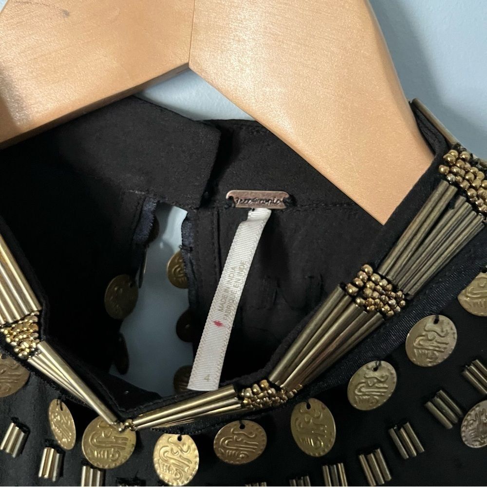 Free People Bohemian Soul Gold Coin Embellished Black Halter Neck Catsuit Size 4 - Picture 12 of 16